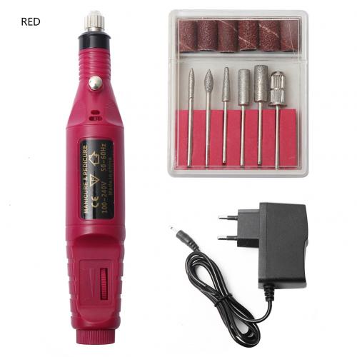 Conjunto de brocas para arte de unha, conjunto de 6 peças, lixas em gel uv, ferramenta elétrica para manicure e pedicure: Vermelho