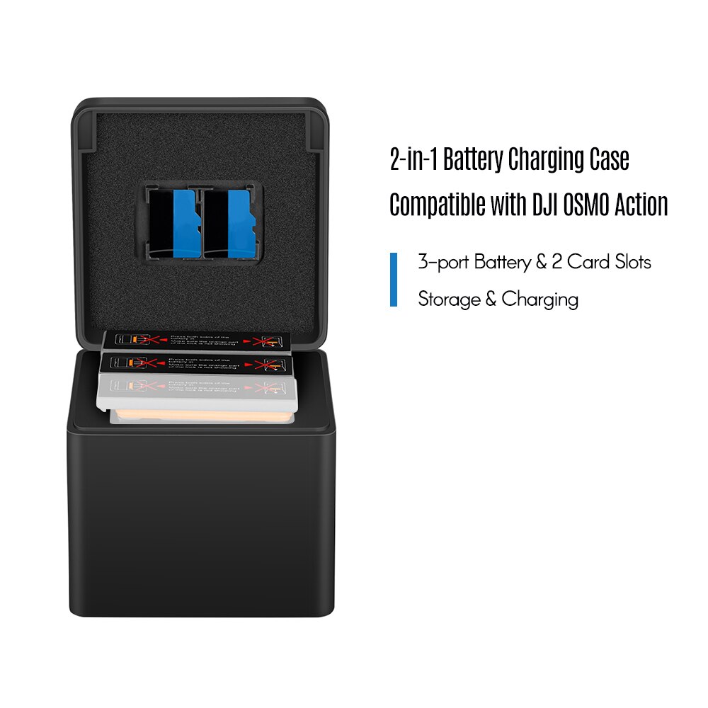 TELESIN 2-in-1 Battery Charging Case Hub Quick Charge 3 Port for Charging and Storage + 2*Batteries for DJI OSMO Action Camera