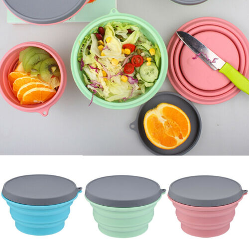 Collapsible Silicone Bowl & Lid 500ML Foldable Camping Picnic Food Storage Containers Portable