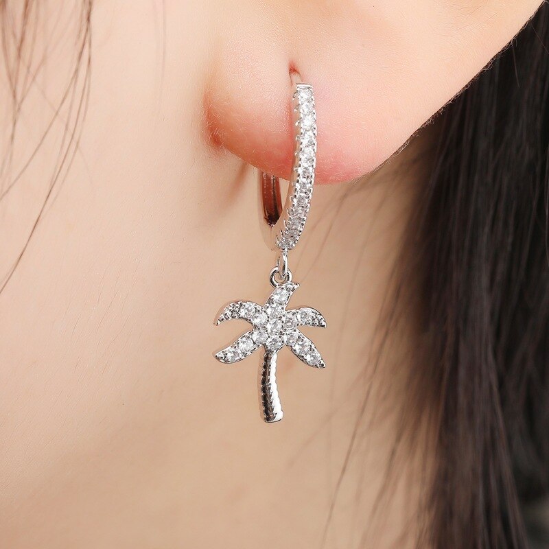 Mode Hip Hop Palm Tree Gold Hoop Oorbellen Geometrische Charm Bungelende Earring Voor Vrouwen Sieraden Pendientes Accessoires