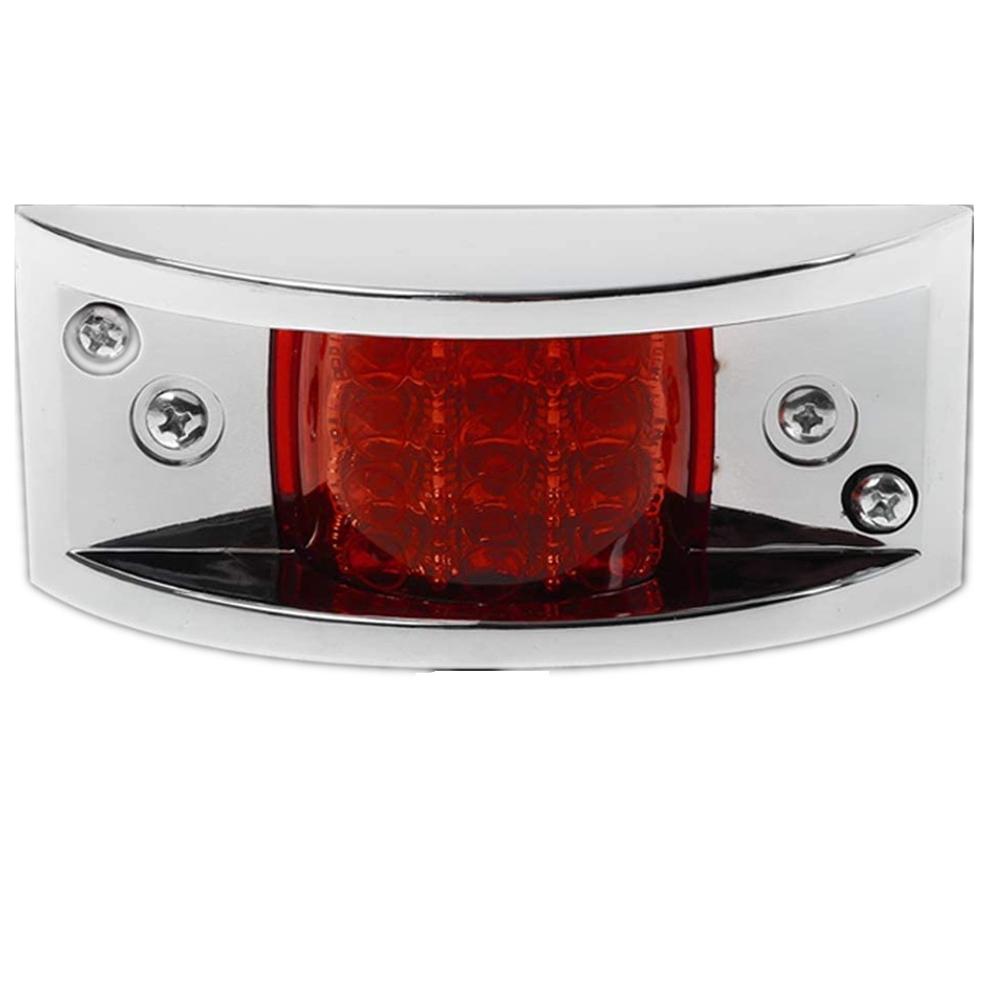 Fuleem Universal Red 4PCS Rectangle Chrome Armored LED Trailer Truck Side Marker Lights Clearance Lights 12LED 12V Waterproof