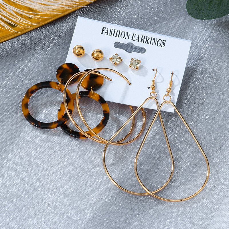 Statement Korean Acrylic Earrings Set Summer Geometric Pearl Tassel Acetate Earrings for Women Vintage Jewelry