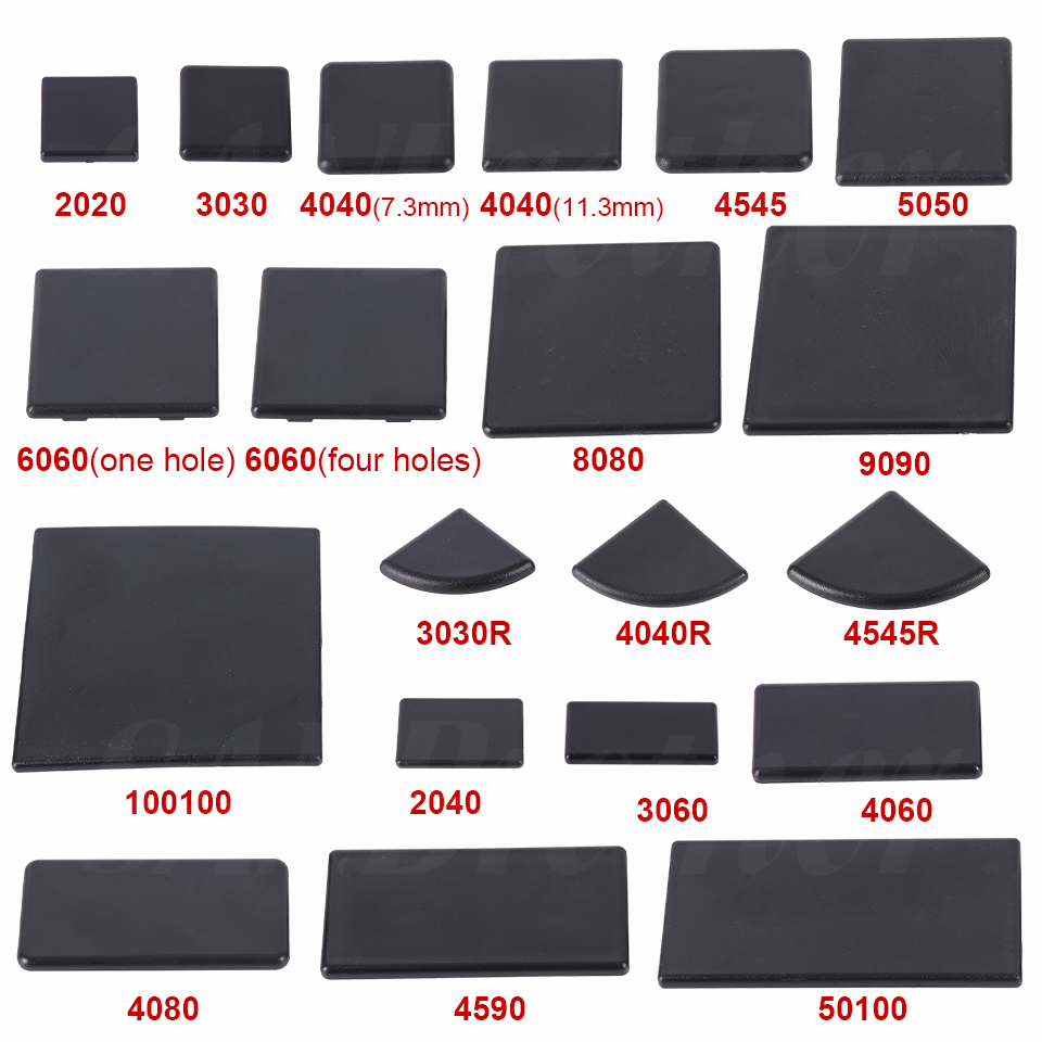 Plaque de couverture de capuchon d&#39;extrémité, profilé aluminium en Nylon noir pour Extrusion d&#39;aluminium EU /2040/3030/4040/4080/4545/5050/6060/100100 10 pièces