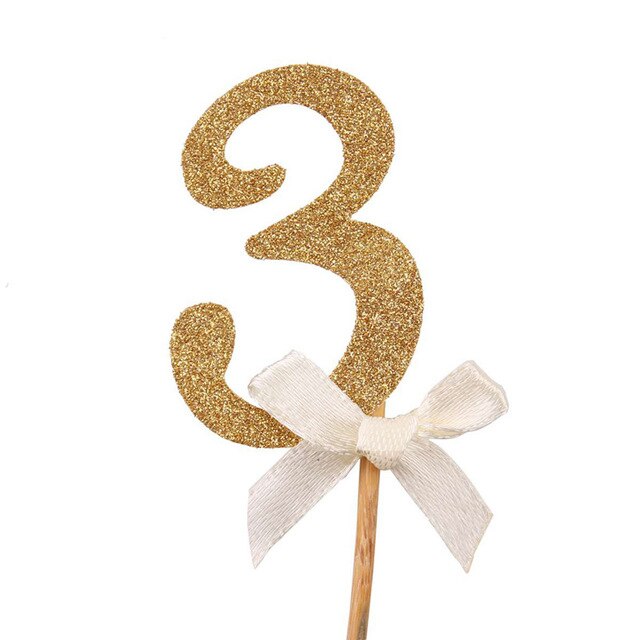 CMGBOBP 10 pcs Gold Glitter Cake Topper Number Cupcake Toppers Birthday Party Decorations Picks Baby Shower Kids Favors: 10pcs number 3