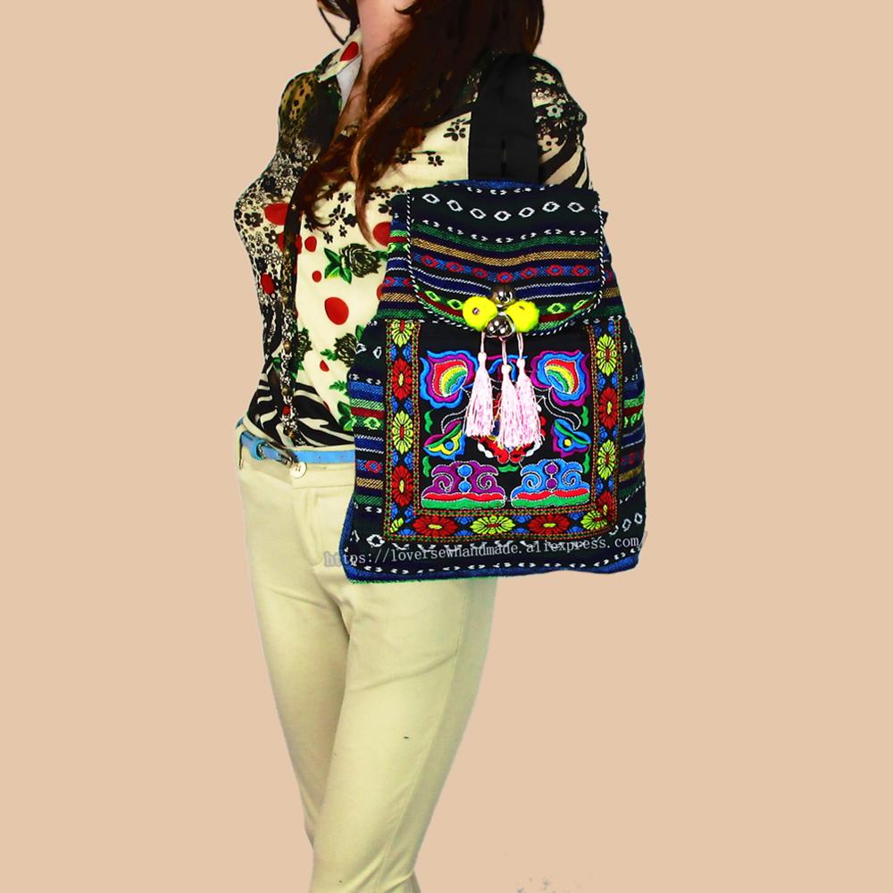 Hmong-mochila étnica Bohemia con bordado de la India, bolso bohemio hippie, mochila, tamaño L, SYS-170E