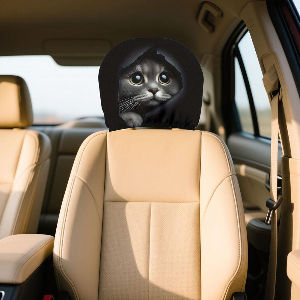 Funda para reposacabezas de coche con estampado de cara de gatos, funda de almohada lavable para asiento de coche, gatos realistas que muestran sus caras, 2 uds.