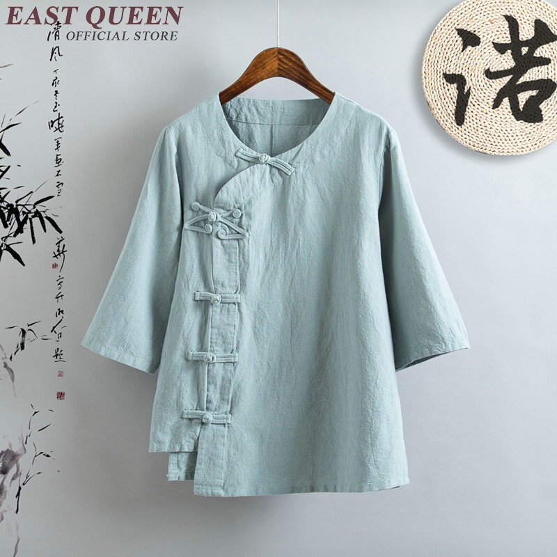 Camisa de lino ropa de mujer ropa de cheongsam chino superior estilo mandarín collar blusas color sólido camisa de lino AA2670 YQ: 3
