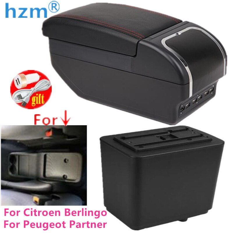 Citroen berlingo käsinojan laatikko jälkiasennus osat peugeot partner tepee auton käsinojan säilytys autotarvikkeet usb lataus led