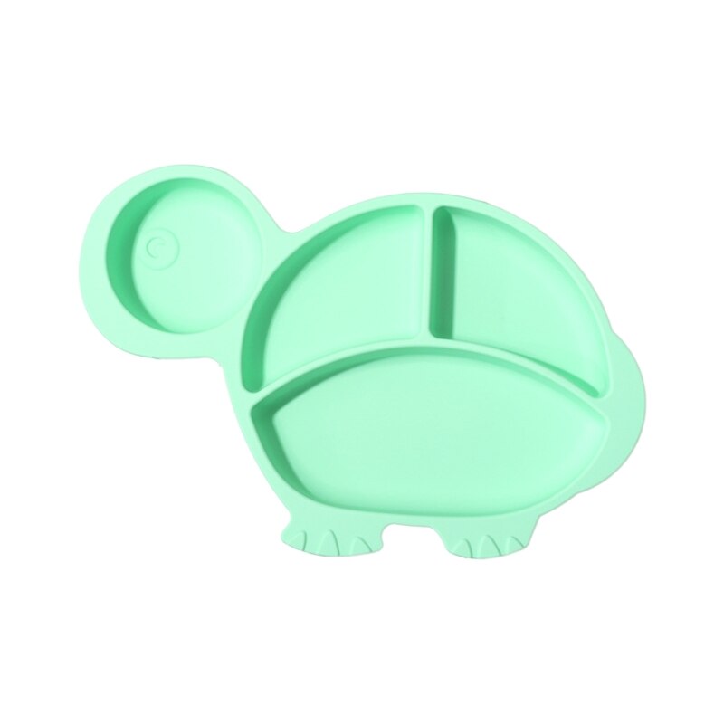 Baby Silicone Fish Tortoise Rabbite Shape Divided Suction Silicone Plate Bowl Suction Tray Antislip Kids Food Feeding Bowl: 51-Green