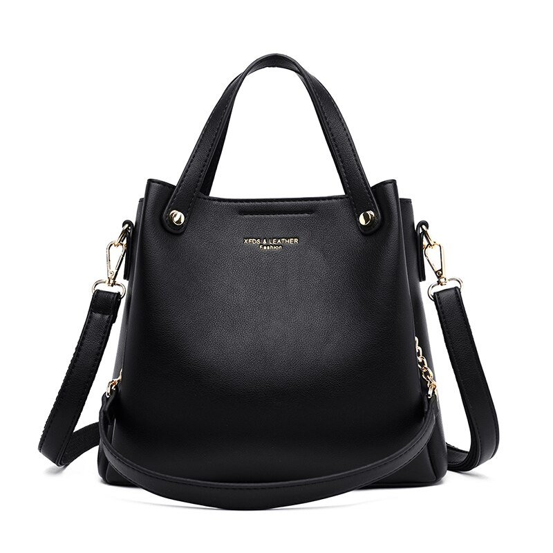 Effen kleur emmer tassen voor vrouwen luxe handtassen dames schouder crossbody messenger bag handtas: Zwart