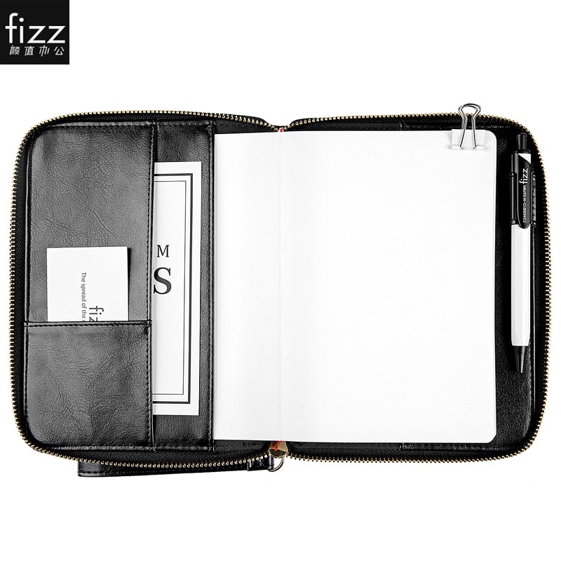 Fizz Pu Bedrijven Notebook B6 Briefpapier Rits Lederen Tas + Notebook Met Card Slot Pen Houder Voor Office Reizen Plan pagina 'S