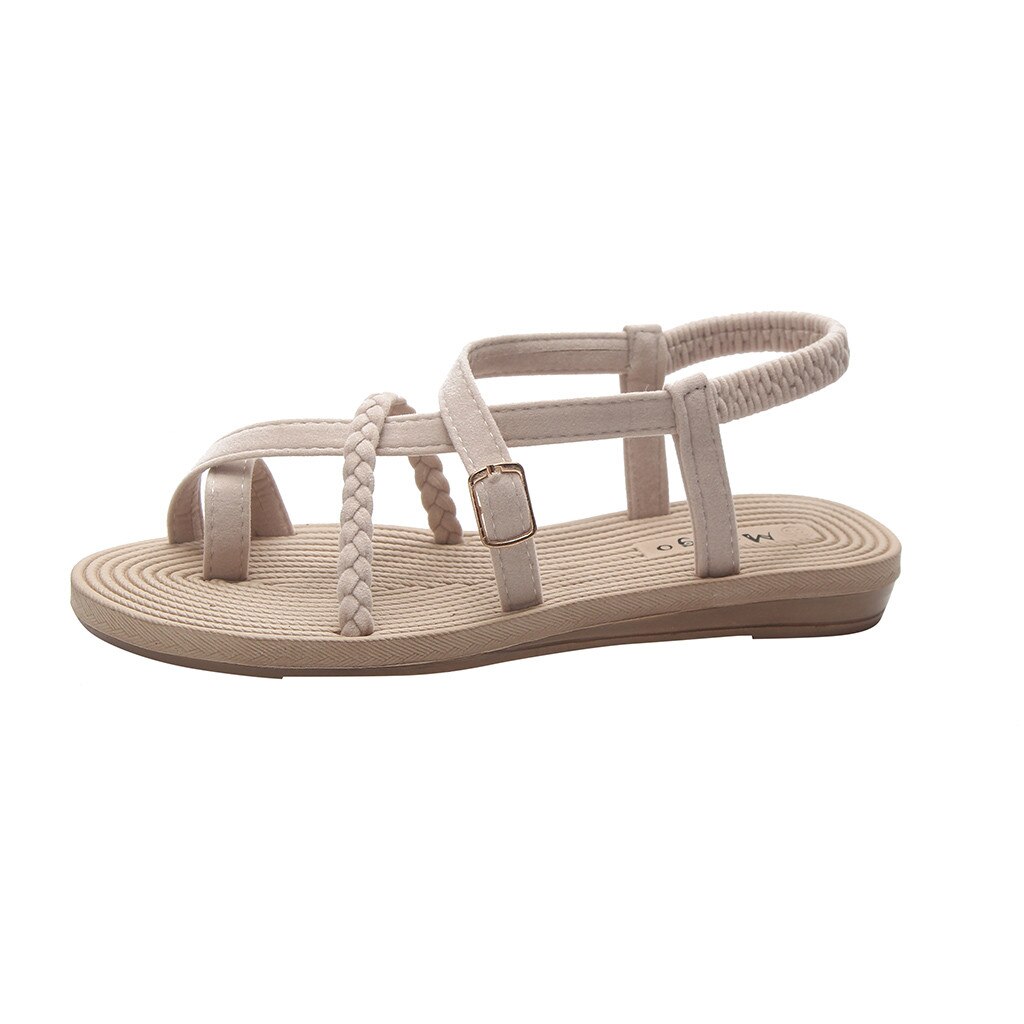 Sandalias romanas de verano para mujer, zapatos elegantes de madera para mujer, Sandalias planas, Sandalias cruzadas salvajes, Clip dedos, zapatos de playa, Sandalias elásticas