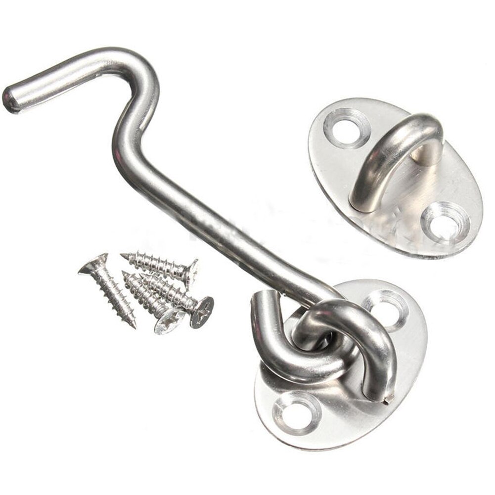 3/4/6/8 inches Stainless Steel Cabin Hook Latches Lock Shed Gate Door Catch Silent Holder Wind Brace
