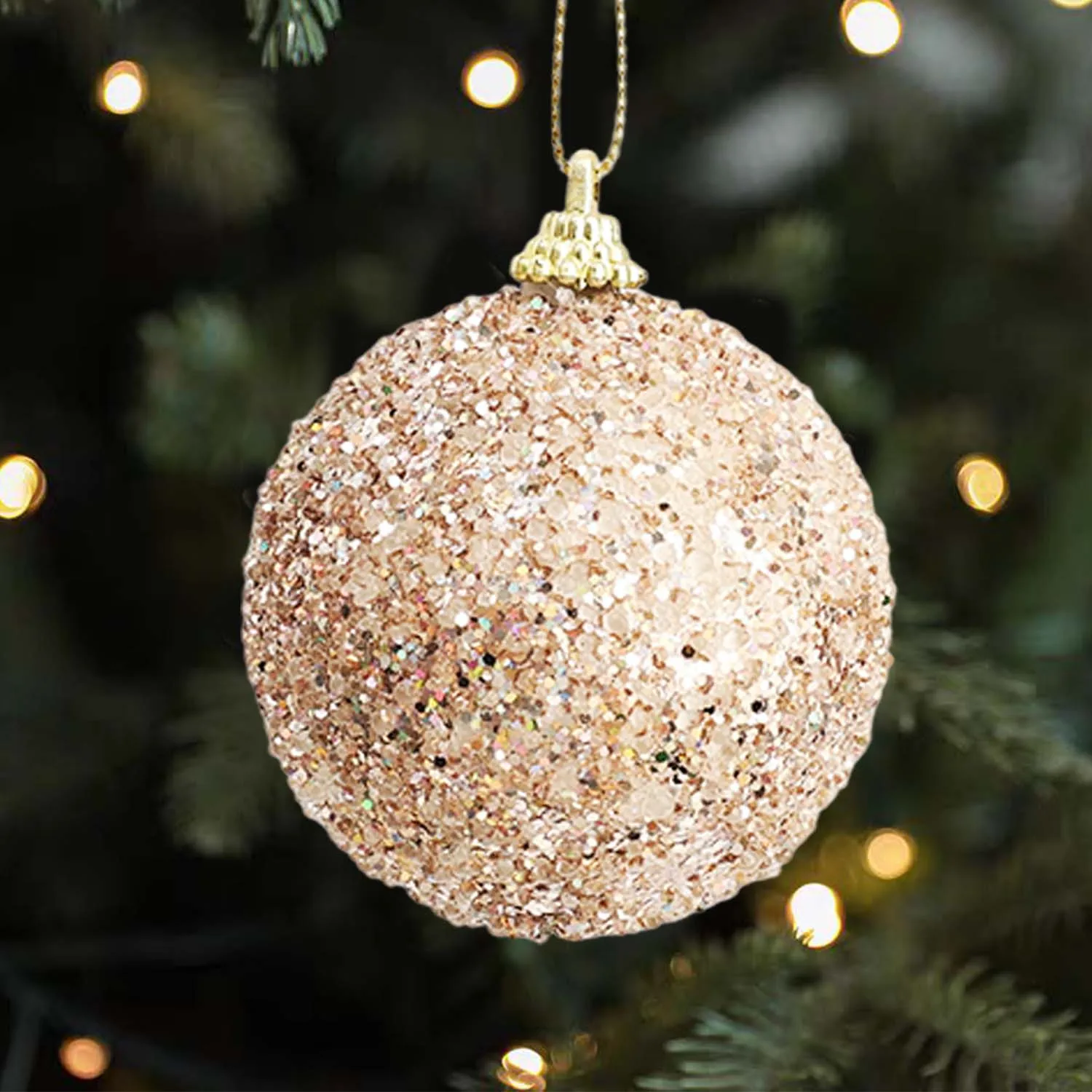 Large Christmas Balls Champagne Gold Glitter Christmas Sparkling Ball for Xmas Tree Hanging Pendants Party Decoration Ornaments