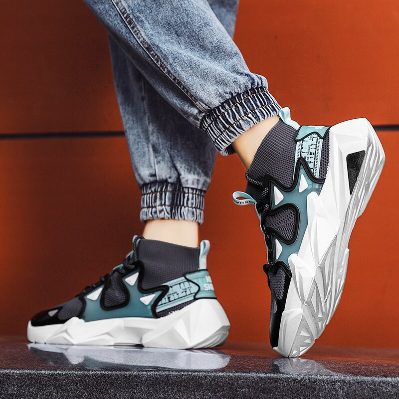 Autumn Green High Sock Shoes Men Casual High Top Sock Sneakers Men‘s Hiphop Slip on Shoes Loafers Zapatillas Hombre