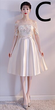 Vestidos de con mangas para damas de honor de satén color champán para adolescentes vestidos de dama de honor para mujeres para boda debajo de 100 H4270: C champagne / 10