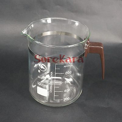 1000ml Plastic handle Beaker Chemistry Laboratory Borosilicate Transparent Glass Beaker with spout