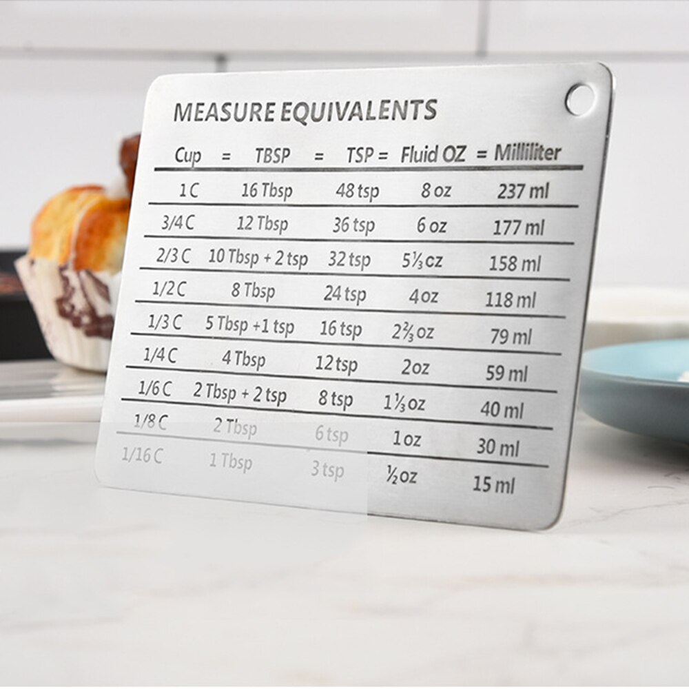 Tasse à mesurer en acier inoxydable Durable, tableau de Conversion de pâtisserie, plaque de montage magnétique avec échelle claire, outils de cuisson de cuisine