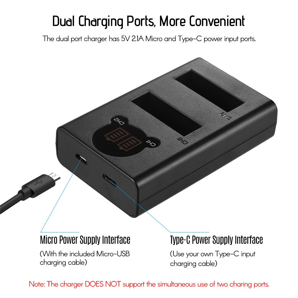 Opladen Kit Lcd Smart Display Dual Port Dual Channel Charger Met 1300Mah Oplaadbare Li-Ion Batterij Usb Oplaadkabel
