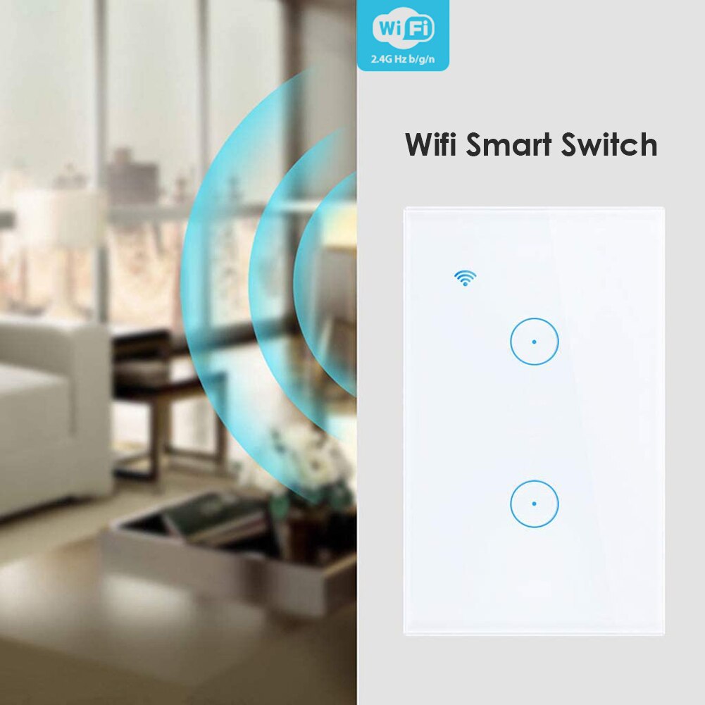 Timer WiFi Smart Light Switch Voice Control 2 Gang Wireless Wall Remote Touch Panel Work with Alexa Google Home US Plug