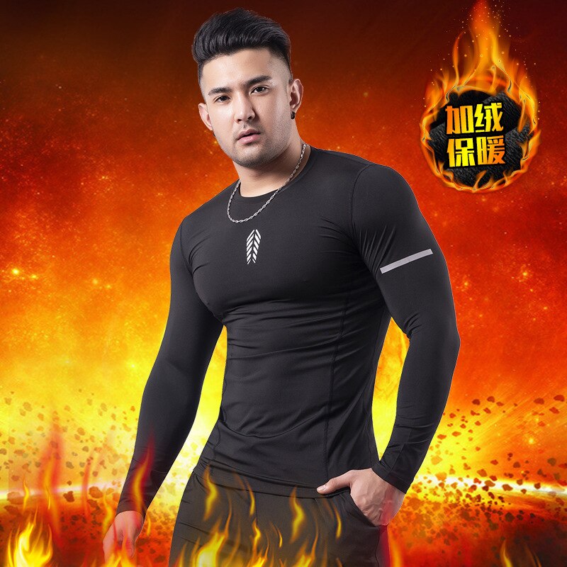 Heren outdoor fitnesskleding heren winter fleece warme strakke t-shirt outdoor training basketbal hardloopkleding: 17810 zwarte / Ik