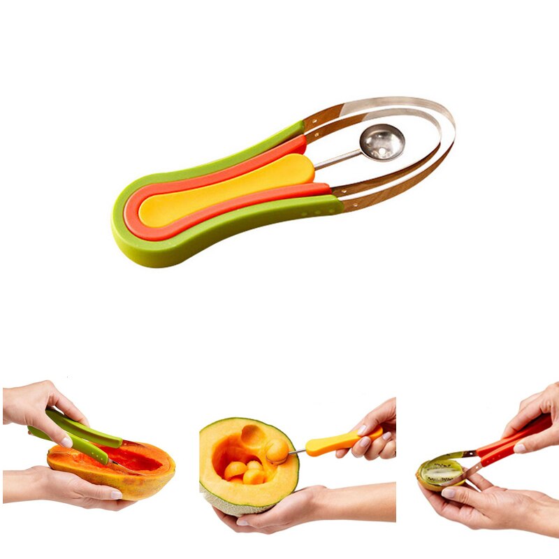 3 In 1 Rvs Cutter Melon Baller Fruit Scoop Watermeloen Slicer Keuken Accessoires Creatieve Gadgets