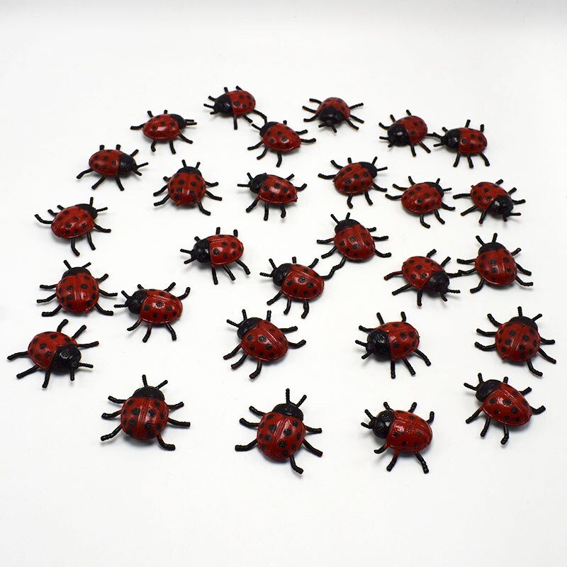 10Pcs/lot PVC Simulation Ladybug Toy Lifelike insect Biology Learning tools kids little April Fool's Day Frightening toys