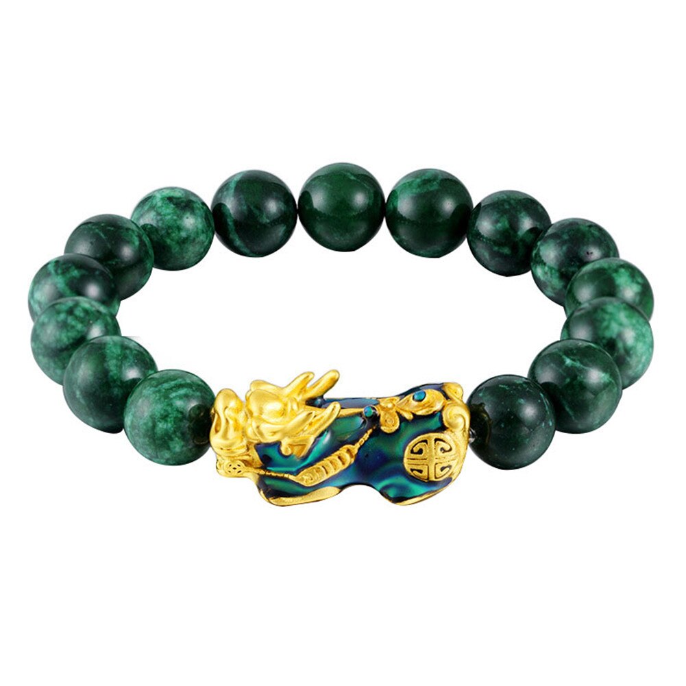 Newly Feng Shui Green/Black Obsidian Alloy Wealth Golden Pixiu Bracelet Lucky Jewelry DOD886: Green