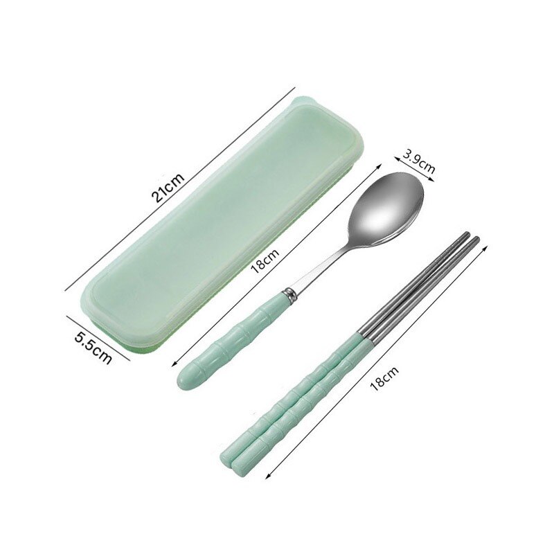 Stainless Steel Dinnerware Set Flatware Kitchen Accessories Camping Travel Sets Fork Spoon Portable Cutlery Sets With Case: 2pcs set Green