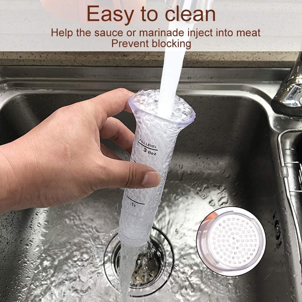 Inyector de adobo 2 en 1 para carne, tensor de salsa con aguja de acero inoxidable, utensilios de cocina para barbacoa, carne, carne y salsa de ternera