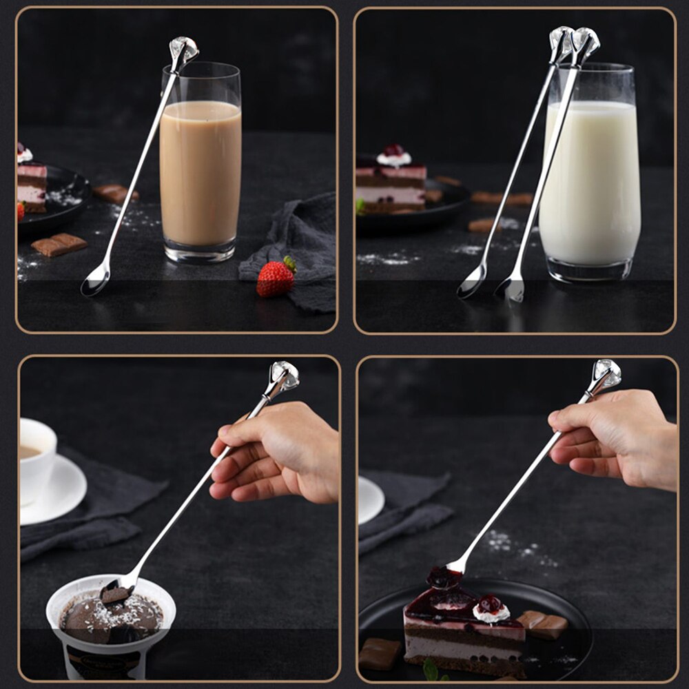 1pc Stainless Steel Mixing Cocktail Spoon With Rhinestone Long Handled Drink Coffee Swizzle Mixing Stirring Barware Drink Tool