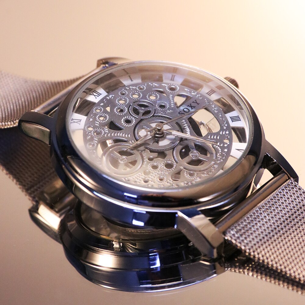 Soxy deluxe holle klok herenhorloge quartz roestvrijstalen band klok reloj hombre herenhorloges relogio masculino