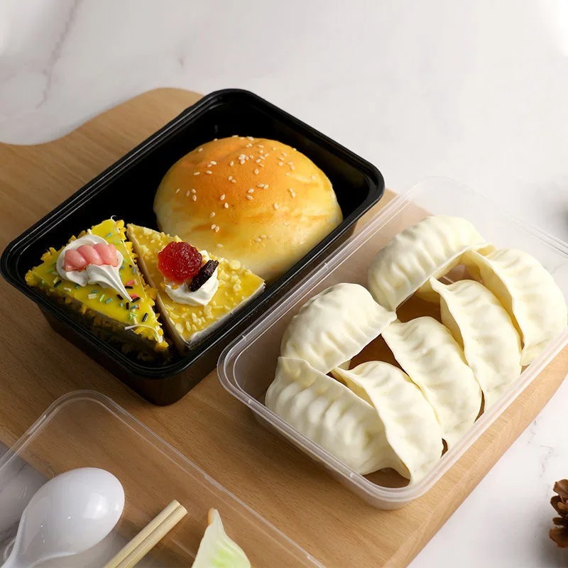 Caja de comida negra para ensalada de frutas, caja de comida para cocina, preparación de comida para llevar, almacenamiento de nevera Bento, contenedores de alimentos a prueba de fugas, 10/20 piezas
