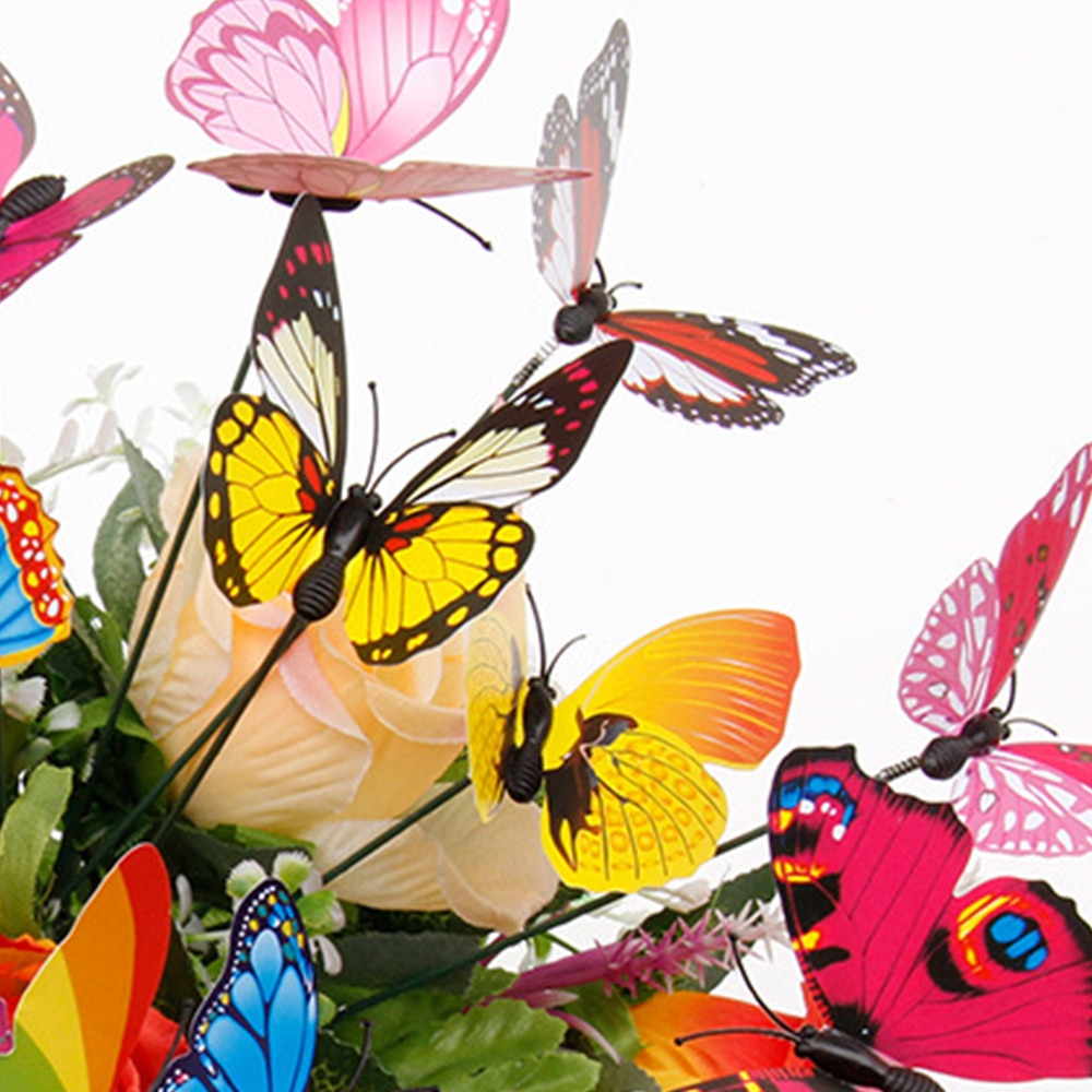 20 stk / sæt farverigt 3d dobbeltlag sommerfugl på pinde hjem gård græsplæne blomsterpotte plante dekoration have diy græsplæne håndværk