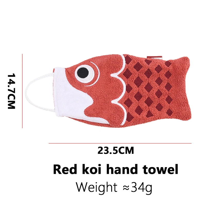 Toalla de mano colgante con forma de Koi de dibujos animados para el hogar, baño, pañuelo súper absorbente para niños, toalla de mano cuadrada para cocina: Rojo