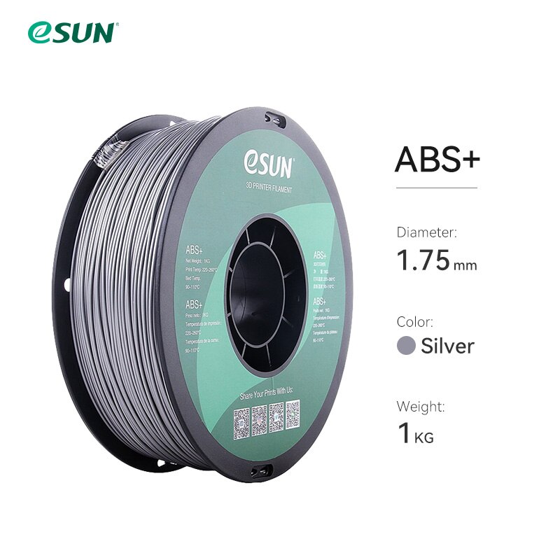 eSUN ABS+ Filament 1.75mm ABS Plus 3D Printer Filament Accuracy +/- 0.05mm 1KG 2.2 LBS Spool 3D Printing Material for 3D Printer: Silver