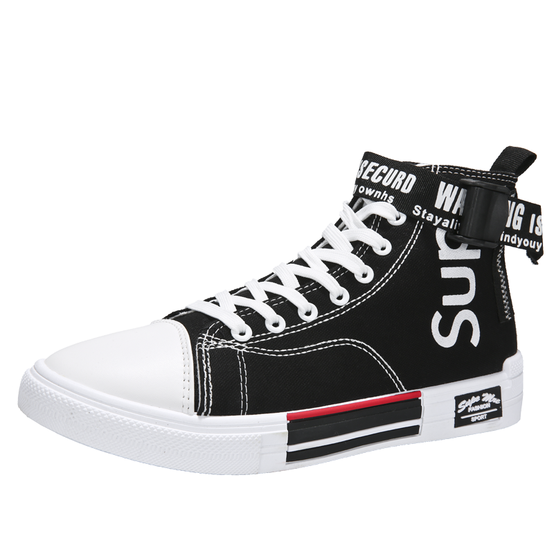 Heren hoge enkel canvas schoenen, skateboardschoenen, sneakers, witte sneaker, maat 39-44: Zwart / 40