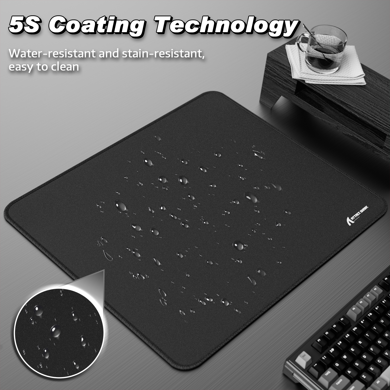 ATTACK SHARK CM02 grote eSport gaming-muismat, 450x400x4 MM, getextureerd glad oppervlak, antislip rubberen basis, micro-gebreide randen