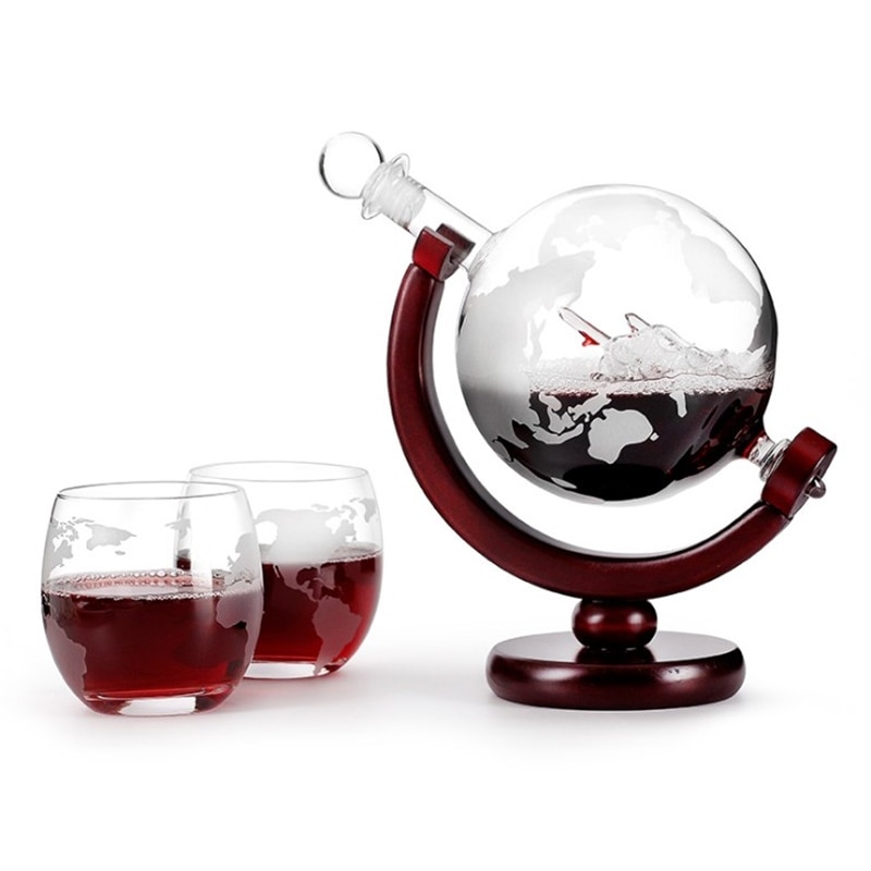 850ML globe fles set mini globe fles kaart wijnglas bar wijn set wijn fles wijn glas