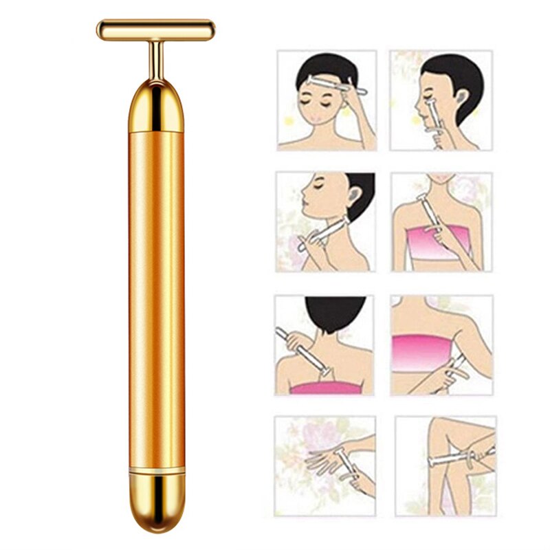 24k golden pulse energy gezichtsmassager beauty bar t-vormige elektrische gezichtsmassager voor strakke versteviging en lift, dagelijkse huidverzorging  wh998