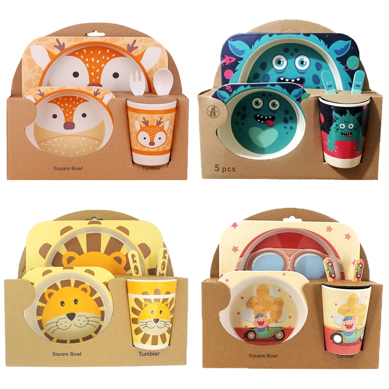 5 pièces/ensemble plats bébé alimentation enfants vaisselle bébé nourriture plats enfants cuisine infantile alimentation bol assiette cuillère bambou vaisselle
