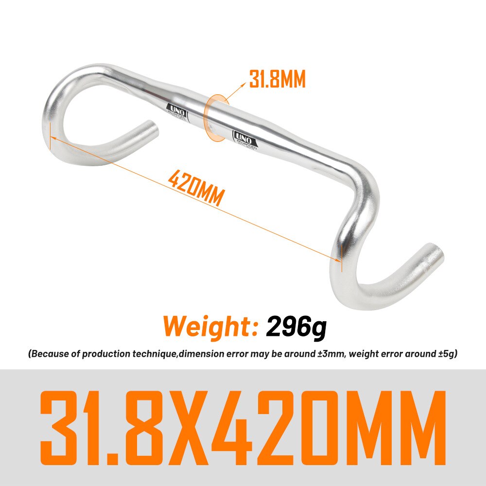 UNO CR12 Aluminium Alloy Road Bicycle Handlebar Matte Bar Red/White Logo 25.4/31.8*380/400/420/440mm Bike Parts: 31.8-420 Silver