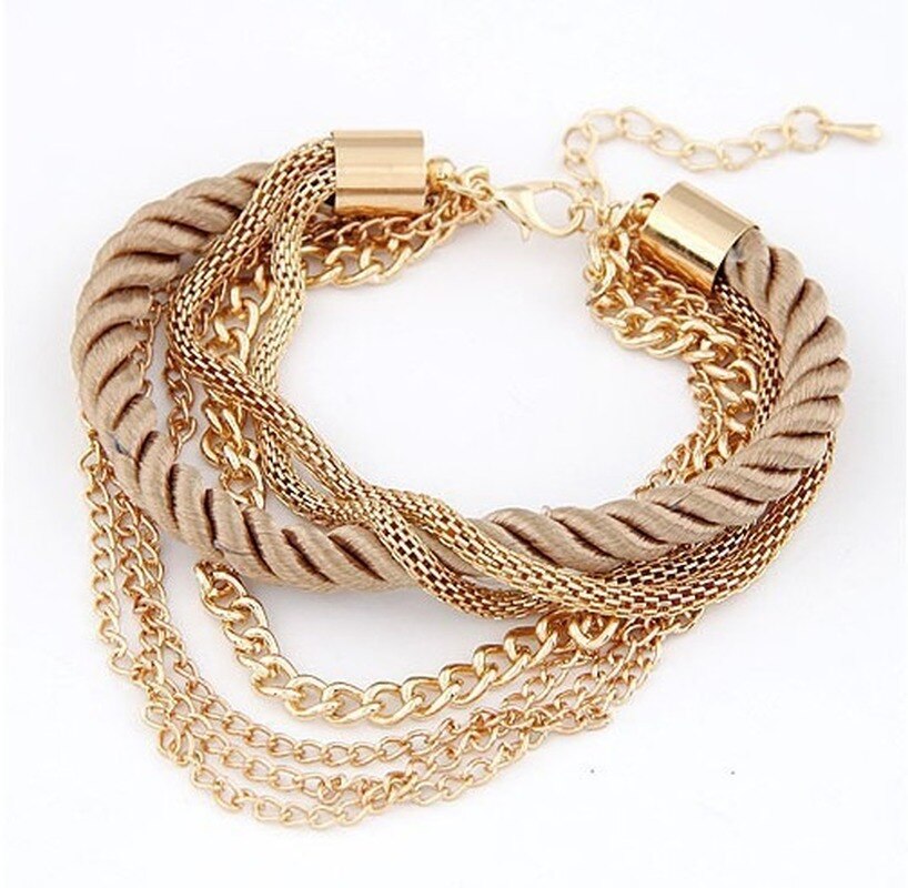 Bohemian Temperament Geweven Goud Kleur Ketting Gevlochten Touw Multilayer Armband Vrouwen Sieraden Accessoires