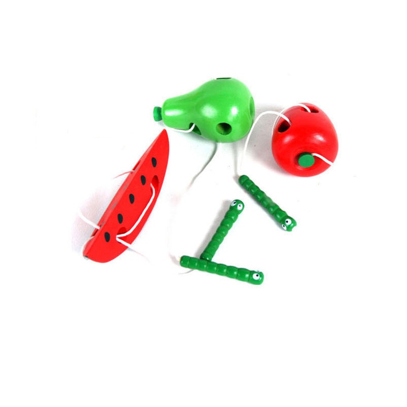 1Pcs Threading Rope Wooden Toy Worm Eat Fruit Appl... – Grandado