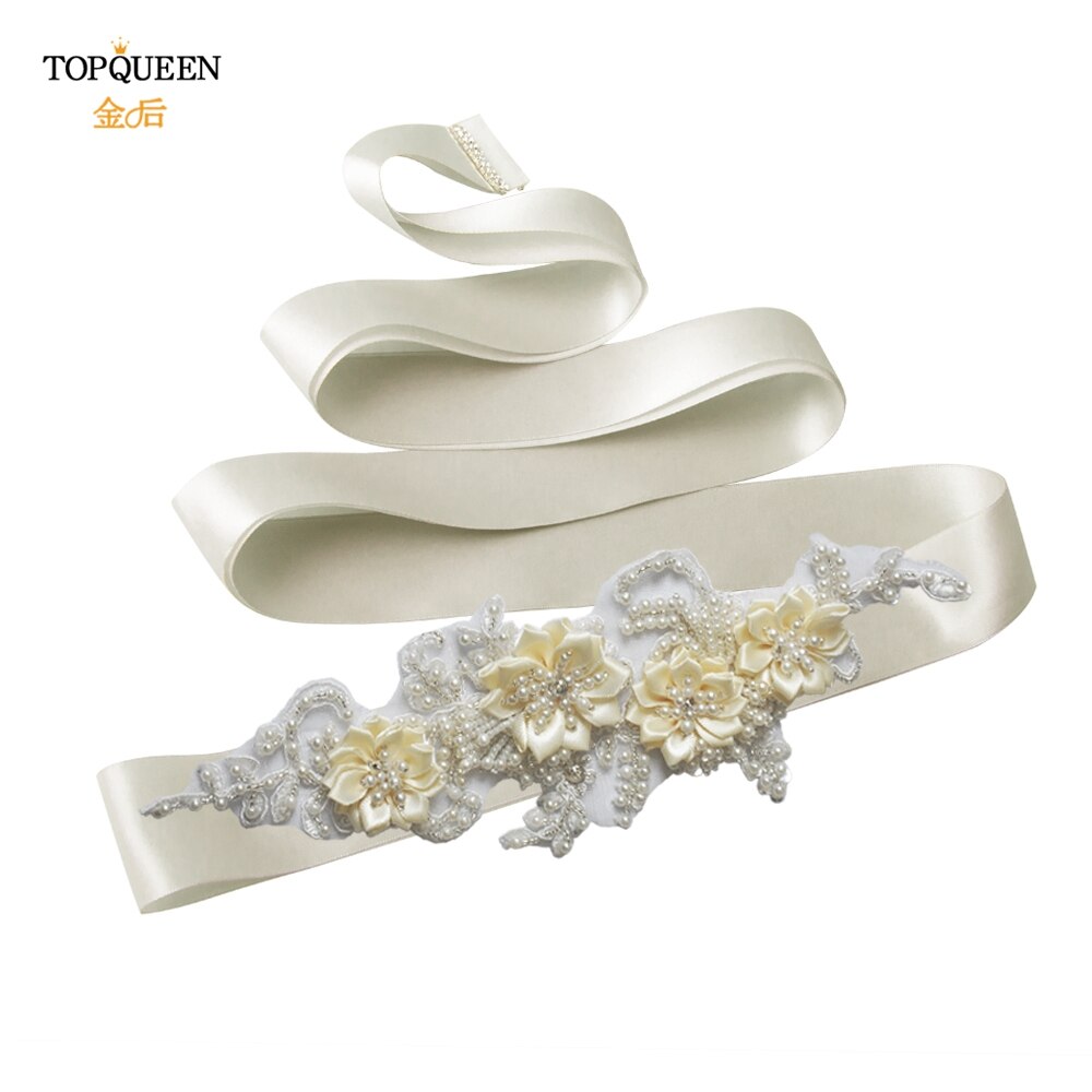 TOPQUEEN-cinturones de abalorios hechos a mano para novias, cinturón embellecedor de noche, cinturones de lujo, accesorios para vestidos de boda, S346: silver gray ribbon