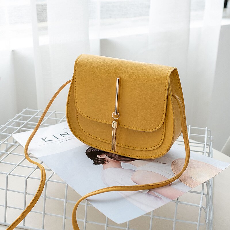 PU Leather Women's Shoulder Bag Autumn Small Lady Messenger Bag Mobile Phone Coin Purse Metal Tassel Soft Leather Saddle Bag: yellow