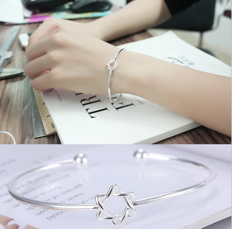 Jisensp Minimalist Hexagram Charm Bracelet Religious Jewelry David Star Bracelets Bangles for Women Female Jewelry