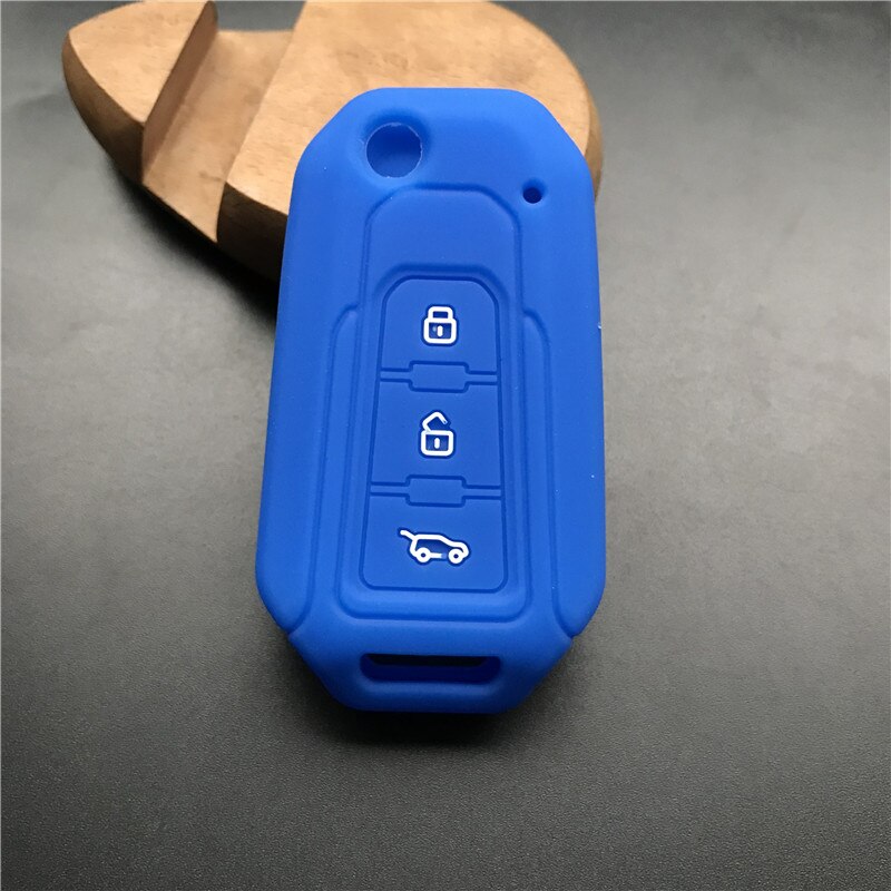 ZAD Siliconen Rubber Autosleutel Case Cover Protector Bag Set Houder voor BAIC MOTOR BJ20 BJ40 20 40 3 Knoppen sleutelhanger Auto Accessoires: Blauw