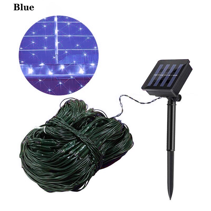 1.1*1.1m led nett solenergi lys bryllup jul fe string lys utendørs vanntett fest dekor mesh lys: Blå