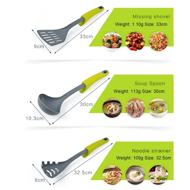 6pcs/set Nylon Cooking Utensils Set Non-stick Flat Spatula Soup Colander With Stand Rack Holder Home Kitchenware